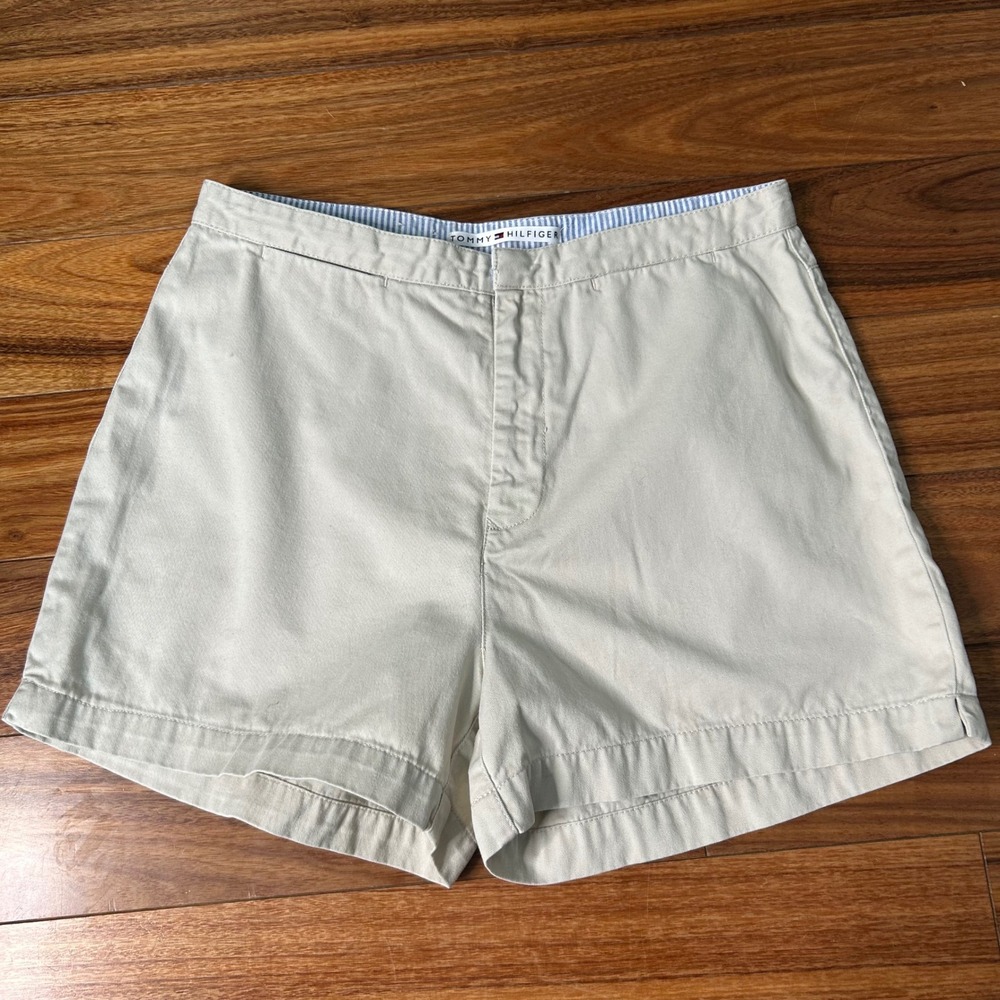 Tommy‎ Hilfiger Khaki Chino Shorts High Rise Cotton Beige Womens 30 Waist